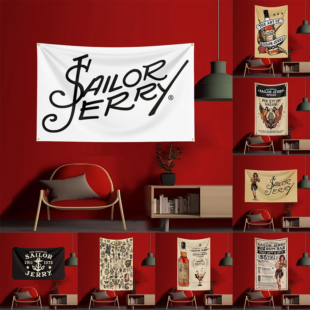 Wine Beer Rum - Bandera de ron S-Sailor Jerrys, 90x150cm,