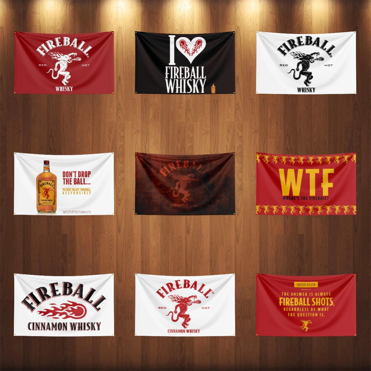 Wine Beer Rum - Bandera de whisky-f-fireballs de 3x5 pies,