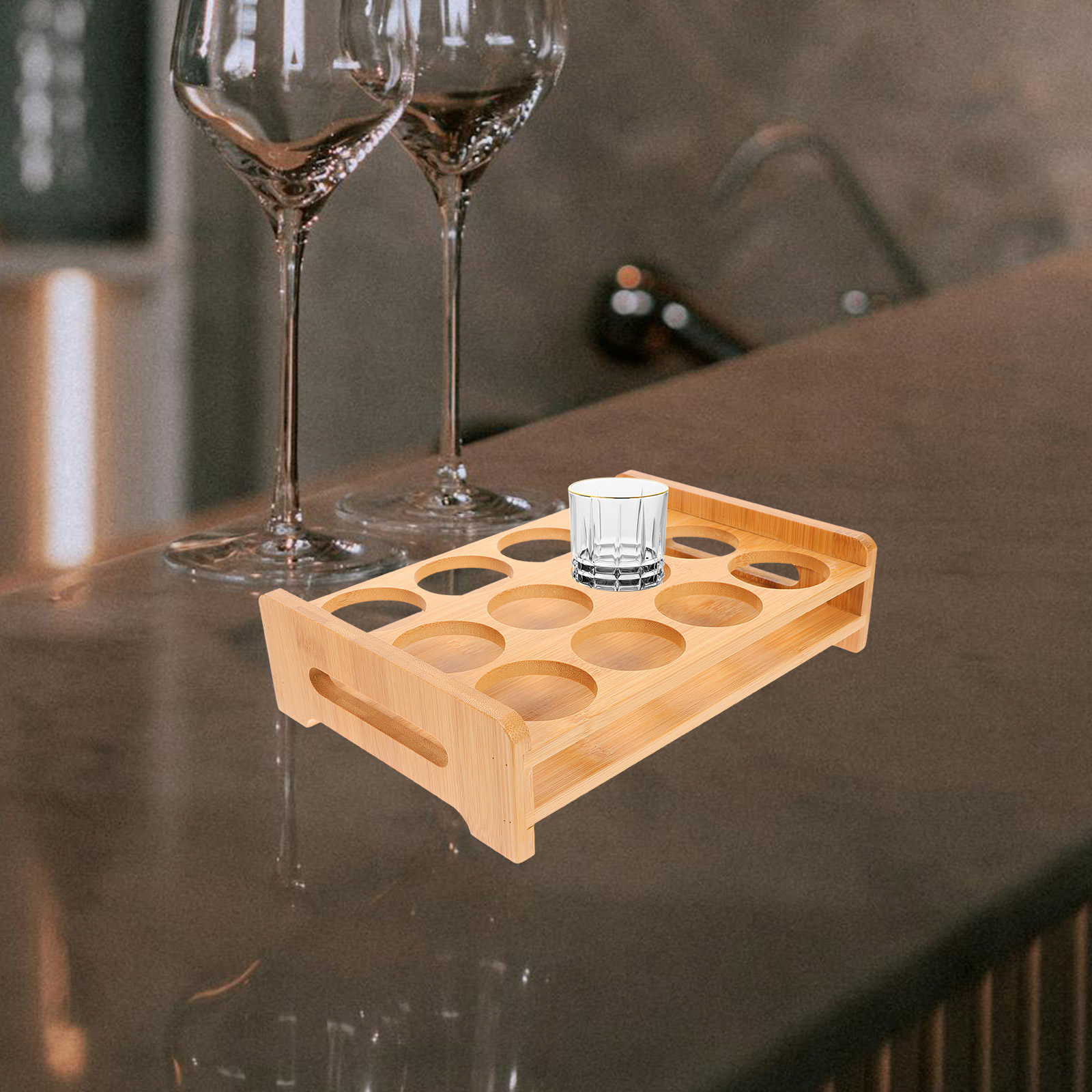 Wine Beer The Whiskey - Soporte de Bambú para Vasos de